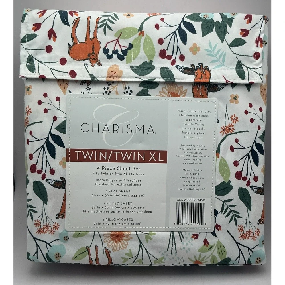 Charisma Sheet Set Twin/Twin XL Wild Woods Fox Deer Woodland Nature Bedding NEW